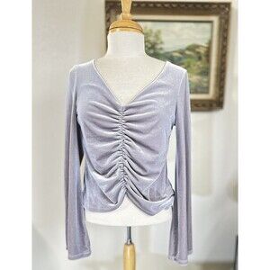 Urban Outfitters Toupe Silver Cinch Ruched Velvet Top Bell Sleeves Size M